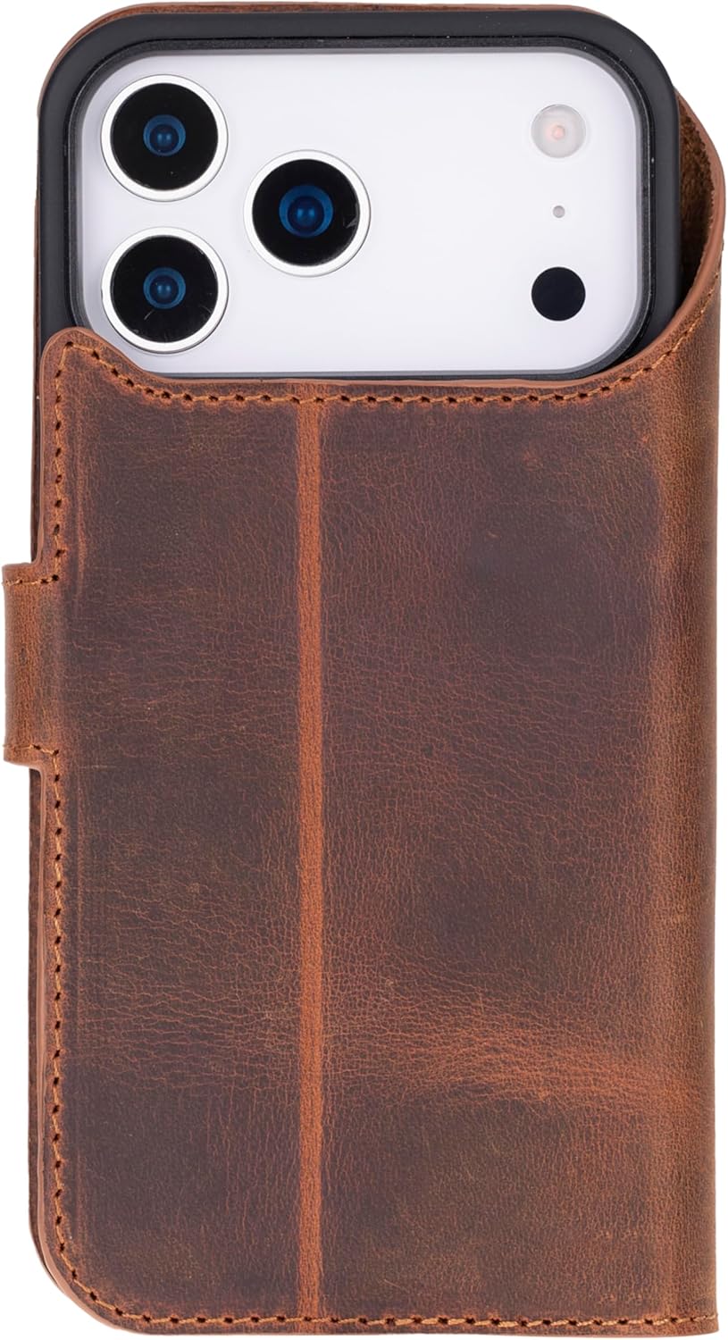 Solo Pelle Vintage Braun Lederhülle kompatibel für iPhone 17 Pro in 6.3 Zoll abnehmbare Hülle (2in1) inkl. Kartenfächer geeignet für MagSafe Zubehör