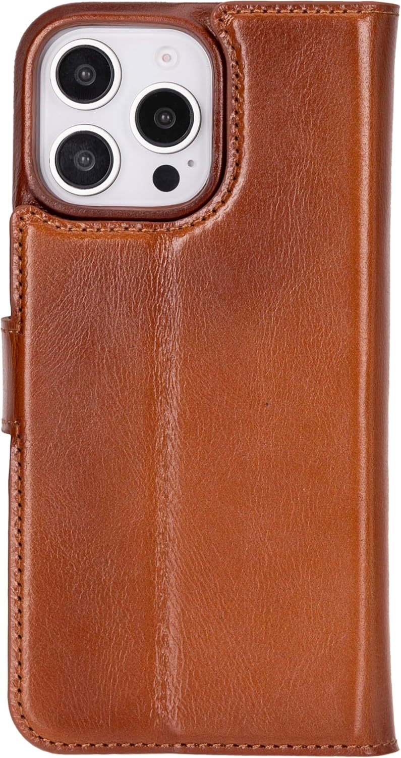 Solo Pelle Lederhülle kompatibel für iPhone 16 Pro in 6.3 Zoll abnehmbare Hülle (2in1) inkl. Kartenfächer geeignet für MagSafe Zubehör Cognac Braun