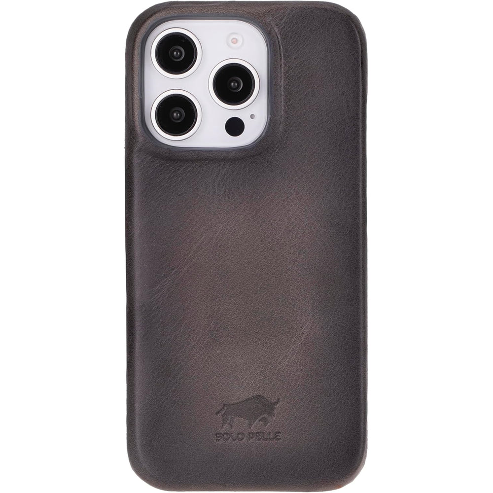 Solo Pelle Lederhülle für das iPhone 16 Pro in 6.3 Zoll Princeton Case Leder Hülle Ledertasche Backcover aus echtem Leder geeignet für MagSafe Zubehör Steingrau