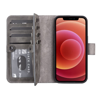 Solo Pelle Lederhülle kompatibel für iPhone 13 Pro in 6.1 Zoll abnehmbare Hülle (2in1) Harvard Double - Steingrau