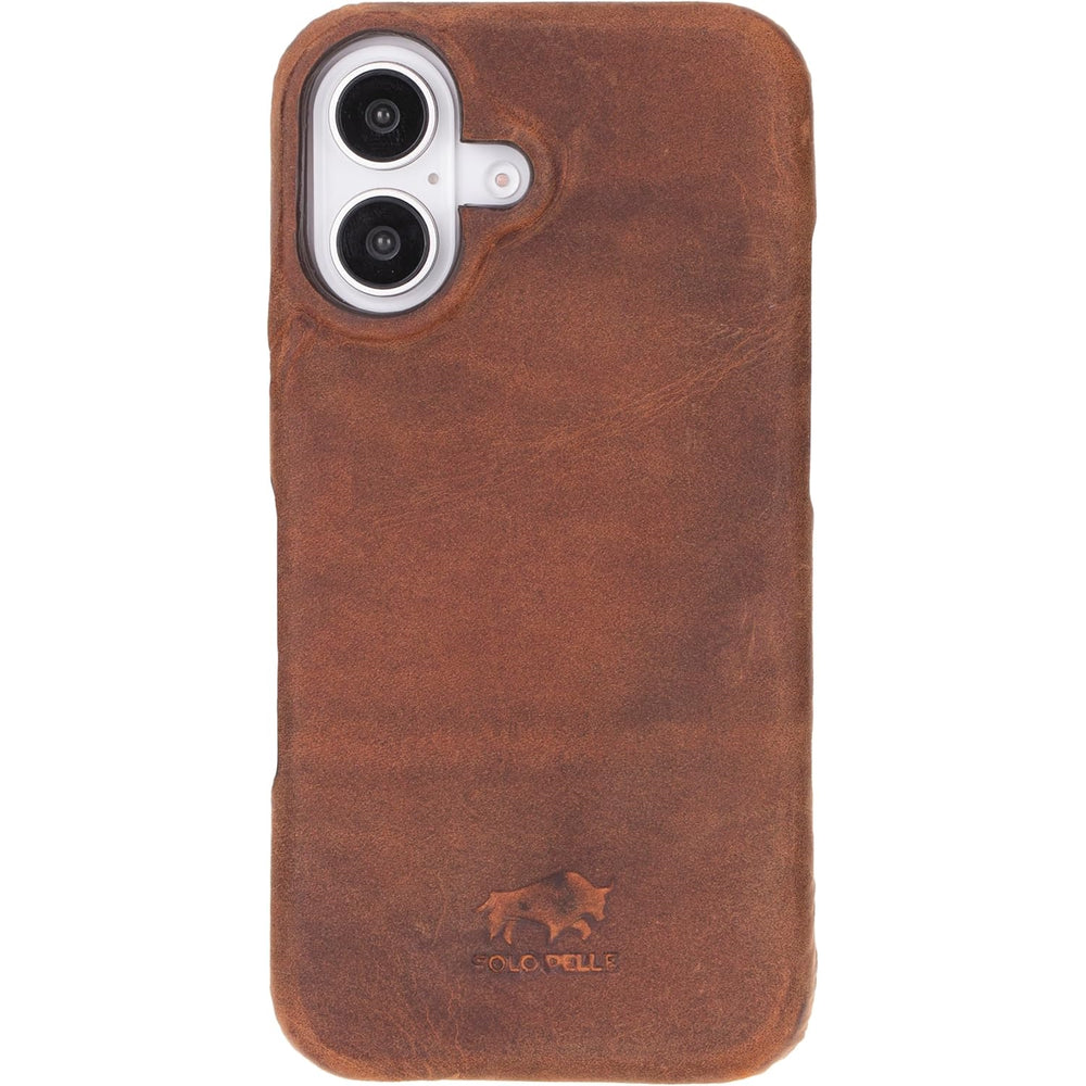 Solo Pelle Lederhülle für das iPhone 16 in 6.1 Zoll Princeton Case Leder Hülle Ledertasche Backcover aus echtem Leder geeignet für MagSafe Zubehör Vintage Braun