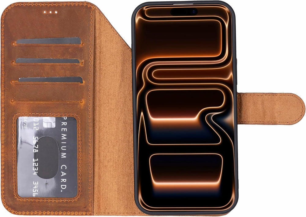 Solo Pelle Camel Braun Lederhülle kompatibel für iPhone 17 Pro in 6.3 Zoll abnehmbare Hülle (2in1) inkl. Kartenfächer geeignet für MagSafe Zubehör