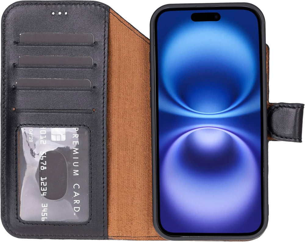 This Solo Pelle Schwarz Lederhülle kompatibel für iPhone Air in 6.5 Zoll abnehmbare Hülle (2in1) inkl. Kartenfächer geeignet für MagSafe Zubehör
