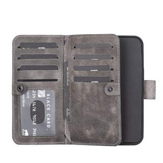 Solo Pelle Lederhülle kompatibel für iPhone 13 Pro in 6.1 Zoll abnehmbare Hülle (2in1) Harvard Double - Steingrau