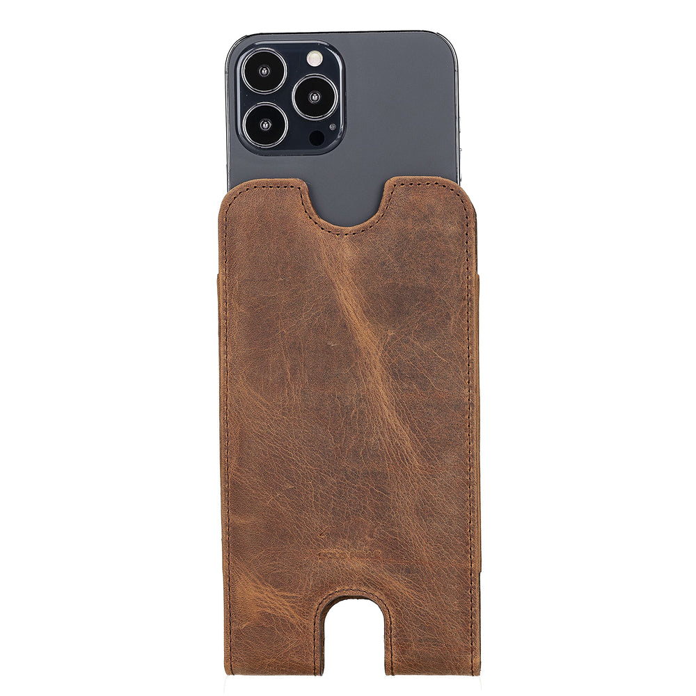 Solo Pelle Lederhülle für das iPhone bis 6.1 Zoll Leder Hülle Sleeve - Cognac Braun