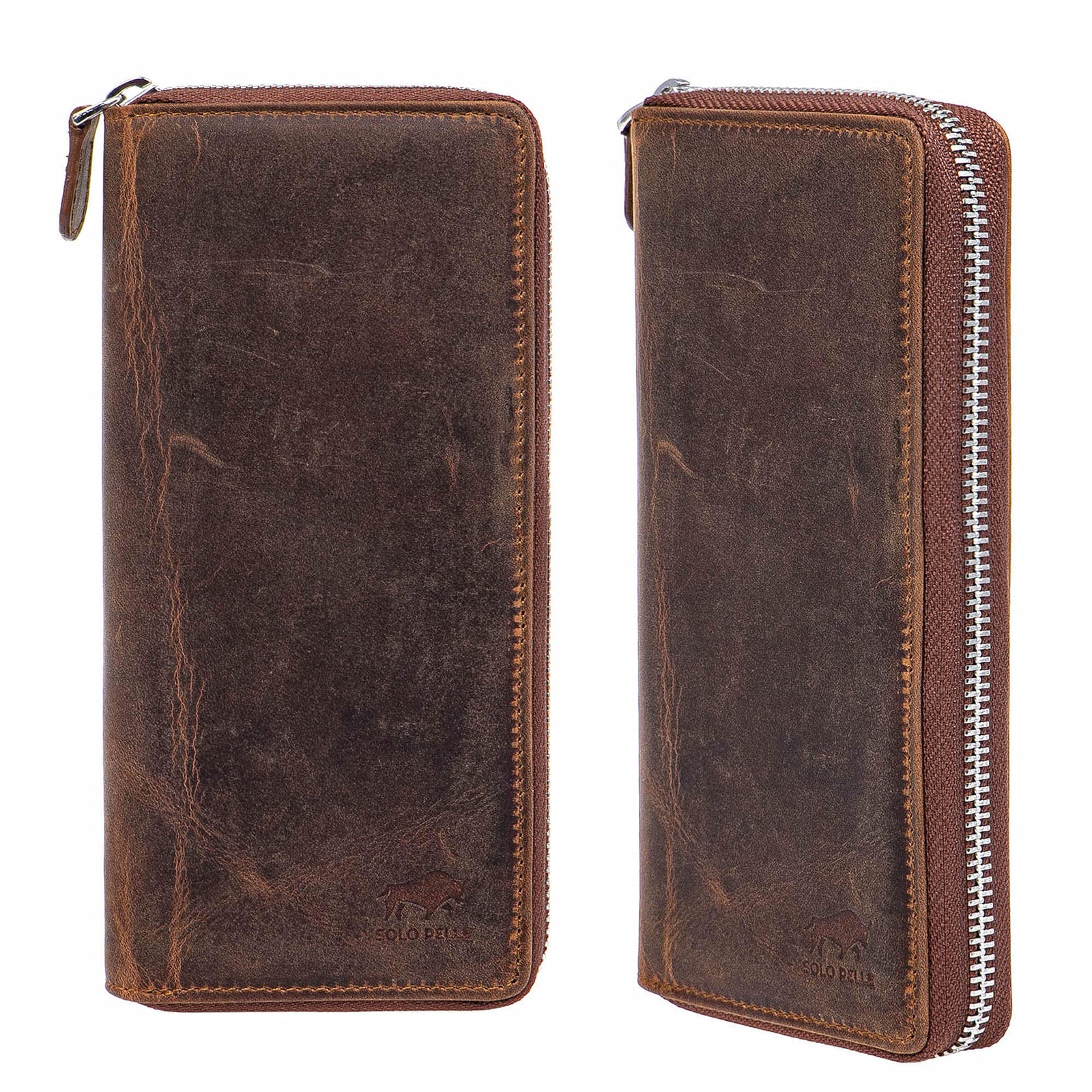 Solo Pelle " Universal Wallet passend für Apple iPhone 17 und iPhone 11 bis 16 Pro Max und Geräte bis 7,1 Zoll Reiseetui I Geldbörse aus echtem Leder (Vintage Braun) Lifestyle