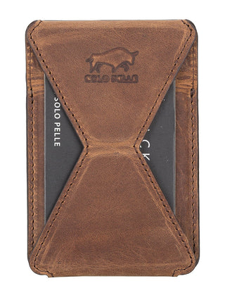Solo Pelle Kartenetui + magnetische Mini Geldbörse Leder Hülle Ledertasche Backcover - Cognac Braun