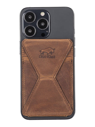 Solo Pelle Kartenetui + magnetische Mini Geldbörse Leder Hülle Ledertasche Backcover - Cognac Braun
