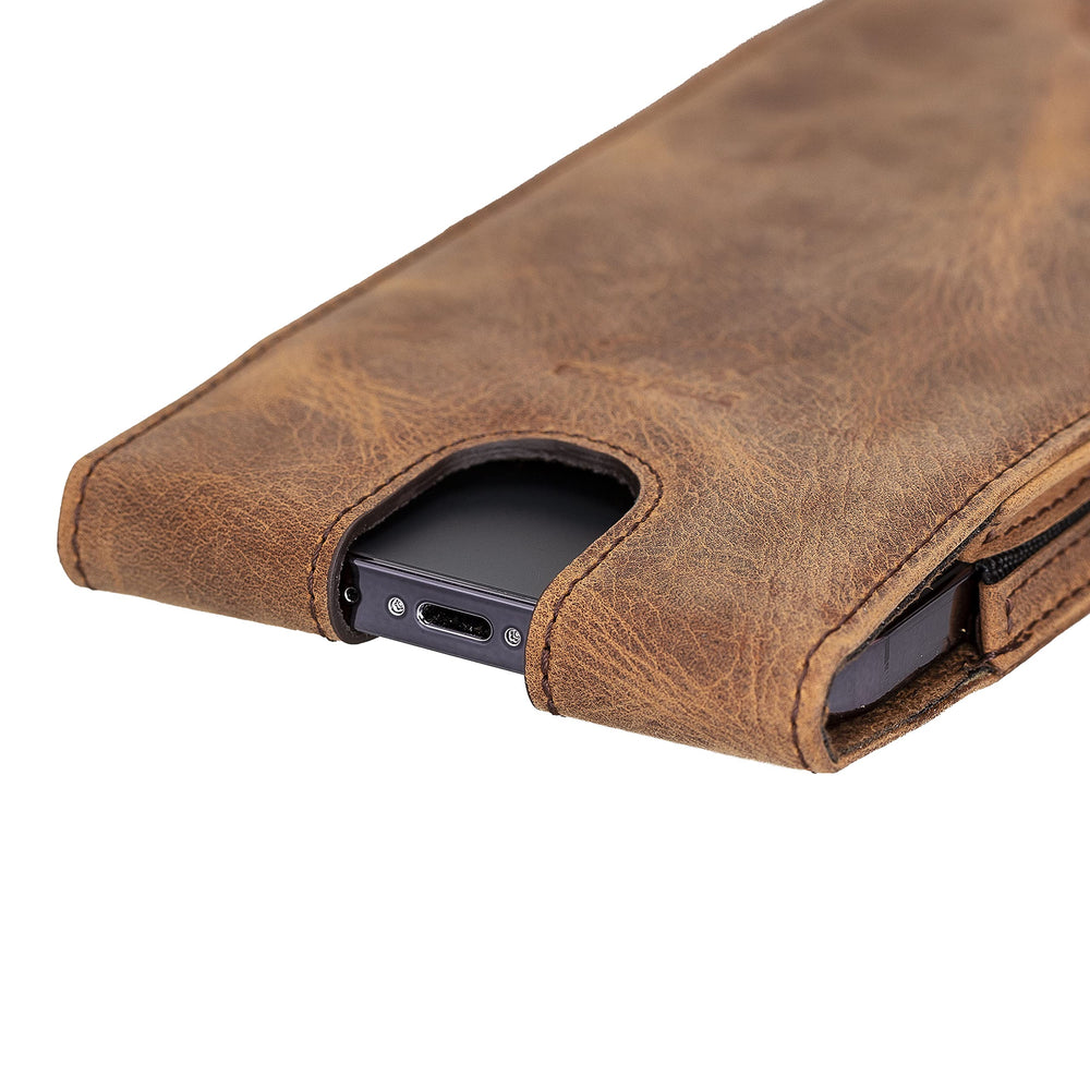 Solo Pelle Lederhülle für das iPhone bis 6.1 Zoll Leder Hülle Sleeve - Vintage Braun