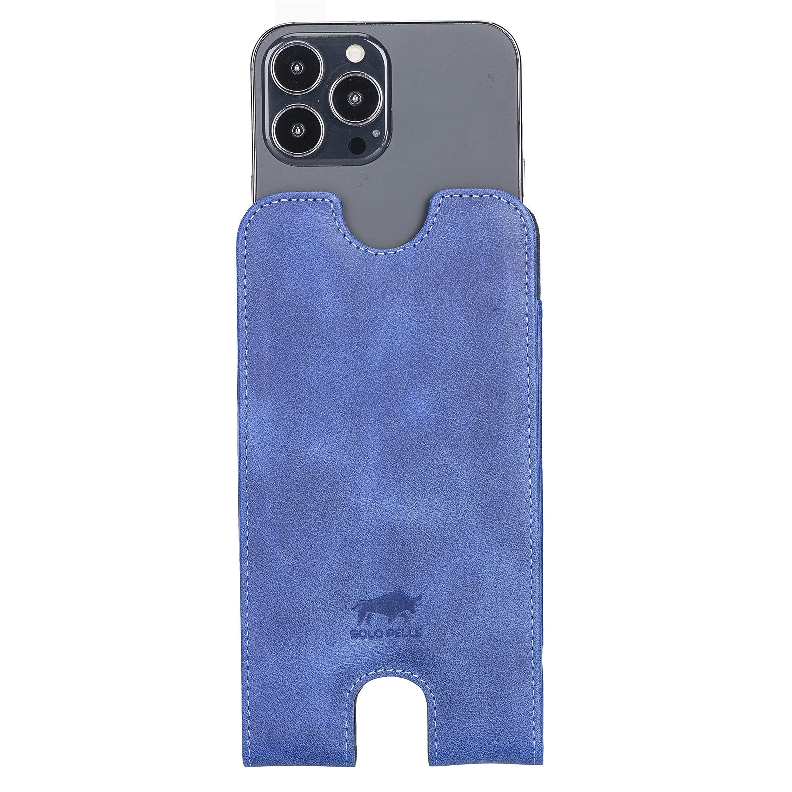 Solo Pelle Lederhülle für das iPhone bis 6.1 Zoll Leder Hülle Sleeve - Vintage Blau Lifestyle