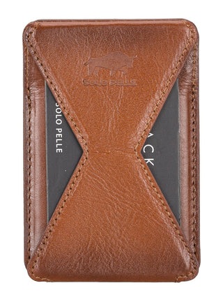 Solo Pelle Kartenetui + magnetische Mini Geldbörse Leder Hülle Ledertasche Backcover - Cognac Braun