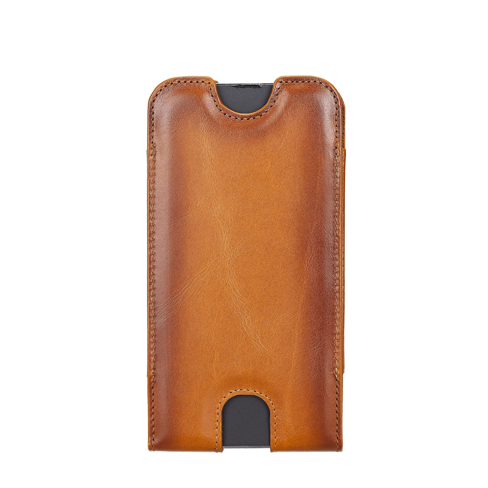 Solo Pelle Lederhülle für das iPhone bis 6.1 Zoll Leder Hülle Sleeve - Cognac Braun