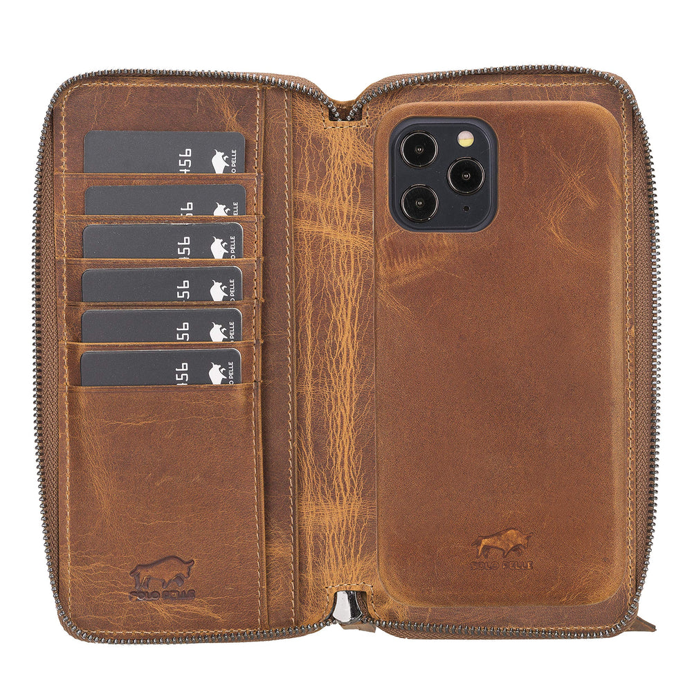 Solo Pelle Ledergeldbörse mit Scheinfach und Münzfach für Diverse Mobilgeräte 7.1 Zoll - Camel Braun