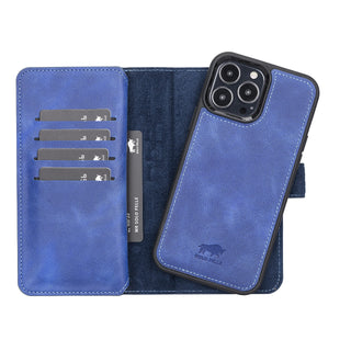 Solo Pelle Lederhülle kompatibel für iPhone 13 Pro in 6.1 Zoll abnehmbare Hülle (2in1) Harvard Double - Steingrau