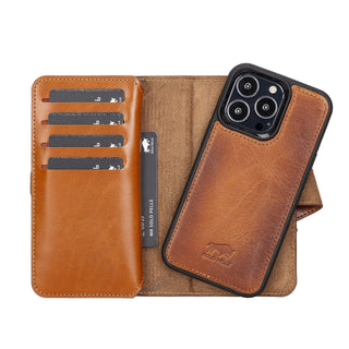 Solo Pelle Lederhülle kompatibel für iPhone 13 Pro in 6.1 Zoll abnehmbare Hülle (2in1) Harvard Double - Steingrau