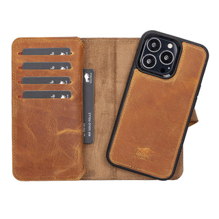 Solo Pelle Lederhülle kompatibel für iPhone 13 Pro in 6.1 Zoll abnehmbare Hülle (2in1) Harvard Double - Steingrau