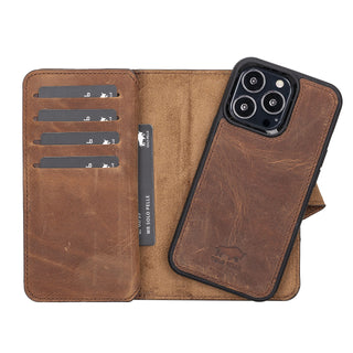 Solo Pelle Lederhülle kompatibel für iPhone 13 Pro in 6.1 Zoll abnehmbare Hülle (2in1) Harvard Double - Steingrau