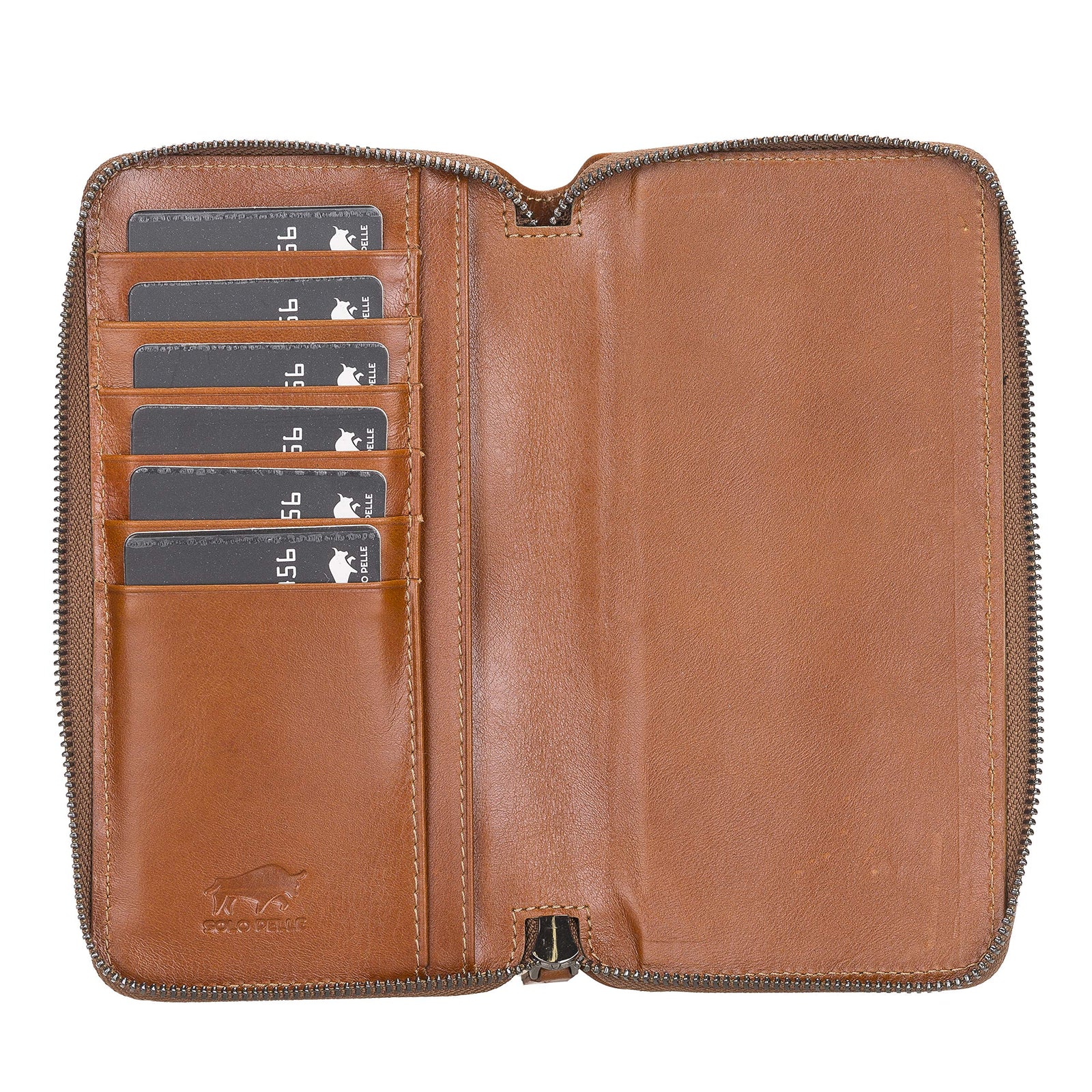 Solo Pelle Ledergeldbörse mit Scheinfach und Münzfach für Diverse Mobilgeräte 7.1 Zoll - Cognac Braun Lifestyle
