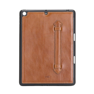 Solo Pelle Hülle geeignet für Apple iPad 10.2 (7 + 8 Generation) Echtleder Case aus echtem Leder. Unterstützt Pencil inkl. Ledergriff (Cognac Braun Burned)