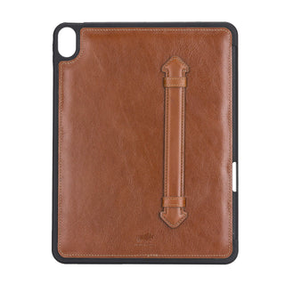 Solo Pelle Hülle geeignet für Apple iPad Air 5 in 10.9 (4 + 5 Generation) Echtleder Case aus echtem Leder. Unterstützt Pencil inkl. Ledergriff (Cognac Braun Burned)