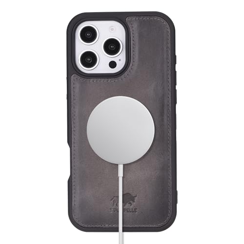 Solo Pelle Lederhülle für das iPhone 16 Pro in 6.3 Zoll Stanford Case Leder Hülle Ledertasche Backcover aus echtem Leder geeignet für MagSafe Zubehör Steingrau Lifestyle