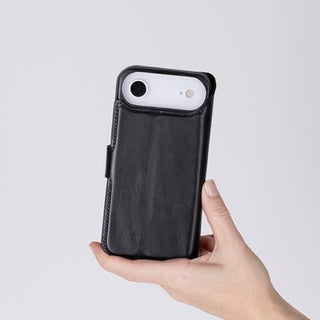 Solo Pelle Schwarz Lederhülle kompatibel für iPhone Air in 6.5 Zoll abnehmbare Hülle (2in1) inkl. Kartenfächer geeignet für MagSafe Zubehör