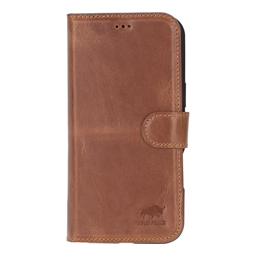 Solo Pelle Lederhülle kompatibel für iPhone 16 Plus in 6.7 Zoll abnehmbare Hülle (2in1) inkl. Kartenfächer geeignet für MagSafe Zubehör Camel Braun