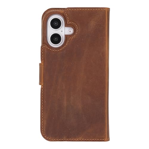 Solo Pelle Lederhülle kompatibel für iPhone 16 in 6.1 Zoll abnehmbare Hülle (2in1) inkl. Kartenfächer geeignet für MagSafe Zubehör Camel Braun