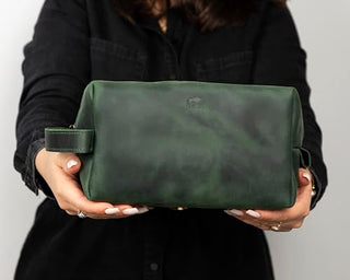 Solo Pelle Kulturtasche/Reisetasche/Kosmetiktasche aus echtem Vintage Leder Mondo (Vintage Grün)