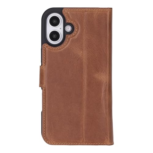 Solo Pelle Lederhülle kompatibel für iPhone 16 in 6.1 Zoll abnehmbare Hülle (2in1) inkl. Kartenfächer geeignet für MagSafe Zubehör Camel Braun