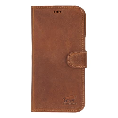Solo Pelle Lederhülle kompatibel für iPhone 16 Plus in 6.7 Zoll abnehmbare Hülle (2in1) inkl. Kartenfächer geeignet für MagSafe Zubehör Camel Braun