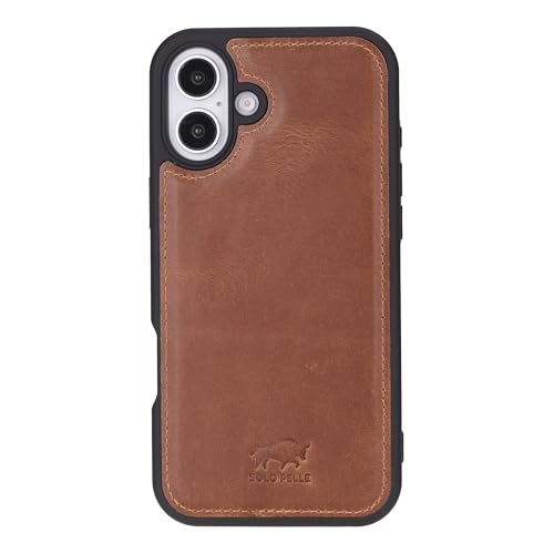Solo Pelle Lederhülle für das iPhone 16 in 6.1 Zoll Stanford Case Leder Hülle Ledertasche Backcover aus echtem Leder geeignet für MagSafe Zubehör Camel Braun