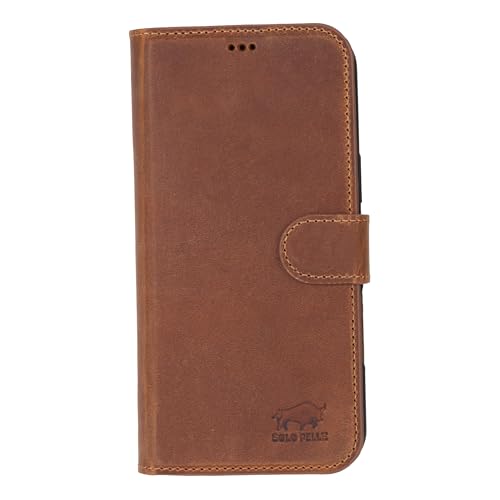 Solo Pelle Lederhülle kompatibel für iPhone 16 Pro in 6.3 Zoll abnehmbare Hülle (2in1) inkl. Kartenfächer geeignet für MagSafe Zubehör Camel Braun