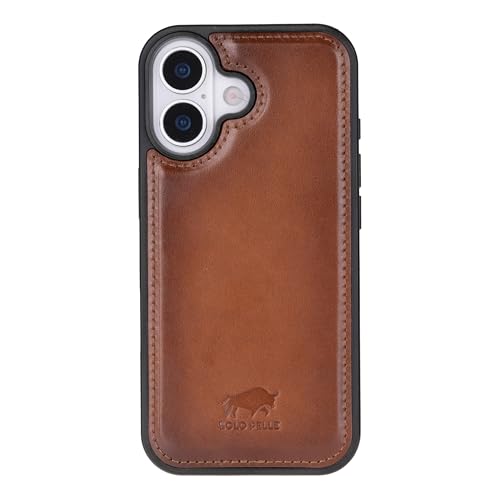 Solo Pelle Cognac Braun, Lederhülle kompatibel für iPhone 17 in 6.3 Zoll abnehmbare Hülle (2in1) inkl. Kartenfächer geeignet für MagSafe Zubehör