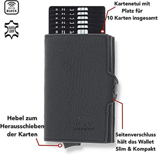 Solo Pelle NEU dünne Geldbörse | Kreditkartenetui | Leder Geldbörse Slim Wallet Portmonee | Geldbeutel mit RFID Schutz für bis zu 6-11 Karten Model: Merch mit Scheinfach + Kleingeldfach