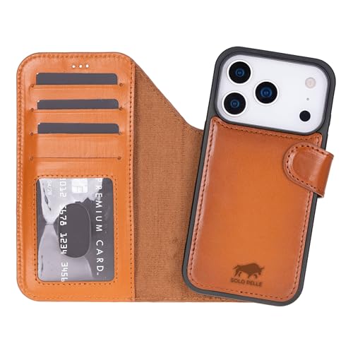 Solo Pelle Cognac Braun Lederhülle kompatibel für iPhone 17 Pro in 6.3 Zoll abnehmbare Hülle (2in1) inkl. Kartenfächer geeignet für MagSafe Zubehör Lifestyle