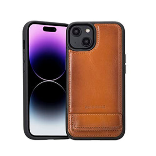 Solo Pelle Lederhülle für das iPhone 14 in 6.1 Zoll Case Leder Hülle Ledertasche Backcover aus echtem Leder mit Standfunktion Stanford Base (Cognac Braun)