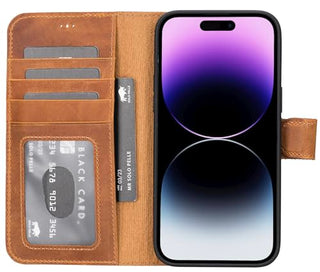 Solo Pelle Lederhülle kompatibel für iPhone 15 Pro Max in 6.7 Zoll abnehmbare Hülle (2in1) inkl. Kartenfächer für das original Apple iPhone 15 Pro Max in 6.7 (Camel Braun)