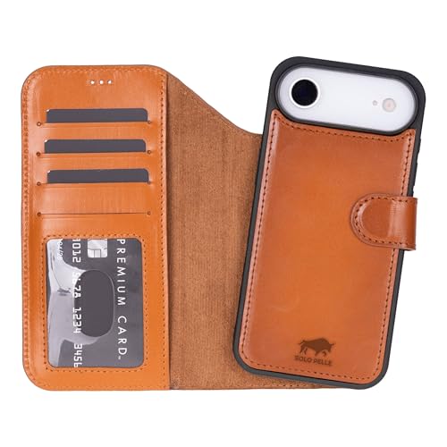This Solo Pelle Cognac Braun Lederhülle kompatibel für iPhone Air in 6.5 Zoll abnehmbare Hülle (2in1) inkl. Kartenfächer geeignet für MagSafe Zubehör Lifestyle