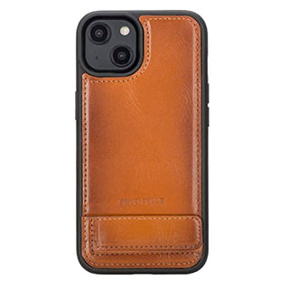 Solo Pelle Lederhülle für das iPhone 14 in 6.1 Zoll Case Leder Hülle Ledertasche Backcover aus echtem Leder mit Standfunktion Stanford Base (Cognac Braun)