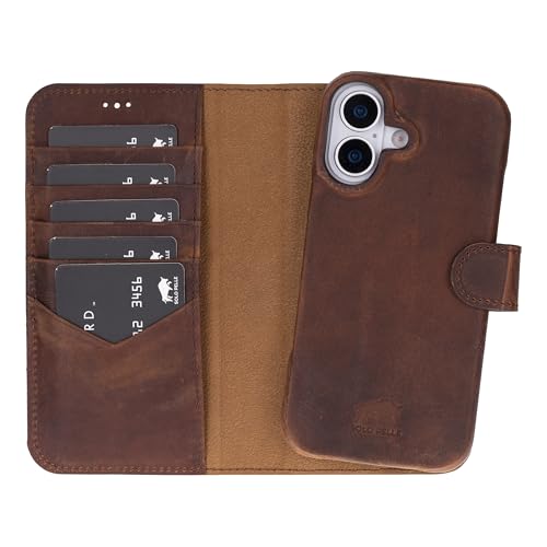 Vintage Braun Solo Pelle Lederhülle kompatibel für iPhone 17 in 6.3 Zoll abnehmbare Hülle (2in1) inkl. Kartenfächer geeignet für MagSafe Zubehör Lifestyle