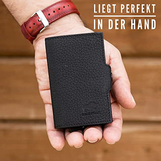 Solo Pelle NEU dünne Geldbörse | Kreditkartenetui | Leder Geldbörse Slim Wallet Portmonee | Geldbeutel mit RFID Schutz für bis zu 6-11 Karten Model: Merch mit Scheinfach + Kleingeldfach