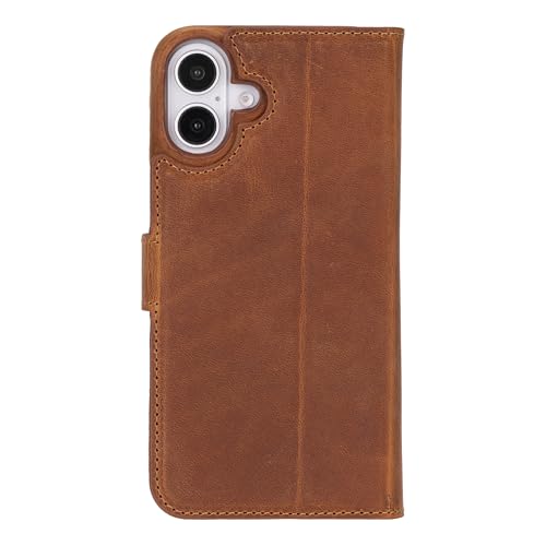 Solo Pelle Lederhülle kompatibel für iPhone 16 Plus in 6.7 Zoll abnehmbare Hülle (2in1) inkl. Kartenfächer geeignet für MagSafe Zubehör Camel Braun