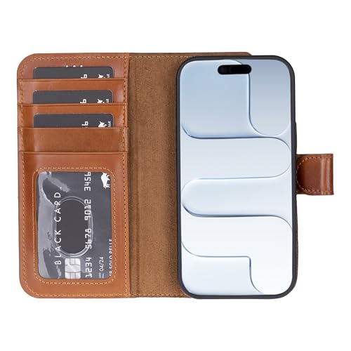 Solo Pelle Cognac Braun, Lederhülle kompatibel für iPhone 17 in 6.3 Zoll abnehmbare Hülle (2in1) inkl. Kartenfächer geeignet für MagSafe Zubehör