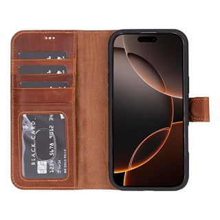 Solo Pelle Lederhülle kompatibel für iPhone 16 Pro in 6.3 Zoll abnehmbare Hülle (2in1) inkl. Kartenfächer geeignet für MagSafe Zubehör