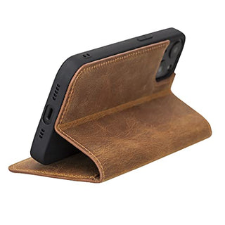 Solo Pelle aufklappbare Lederhülle kompatibel für iPhone 13 Mini in 5.4 Zoll inkl. 1 Kartenfach für das original Apple iPhone 13 Mini (Camel Braun)