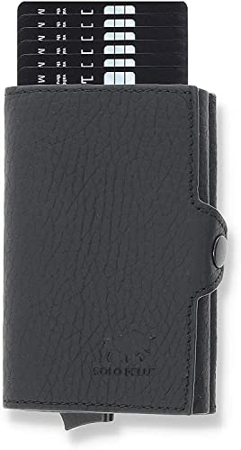 Solo Pelle NEU dünne Geldbörse | Kreditkartenetui | Leder Geldbörse Slim Wallet Portmonee | Geldbeutel mit RFID Schutz für bis zu 6-11 Karten Model: Merch mit Scheinfach + Kleingeldfach