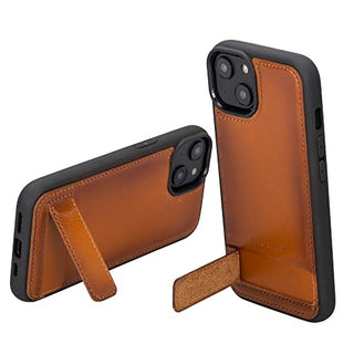 Solo Pelle Lederhülle für das iPhone 14 in 6.1 Zoll Case Leder Hülle Ledertasche Backcover aus echtem Leder mit Standfunktion Stanford Base (Cognac Braun)
