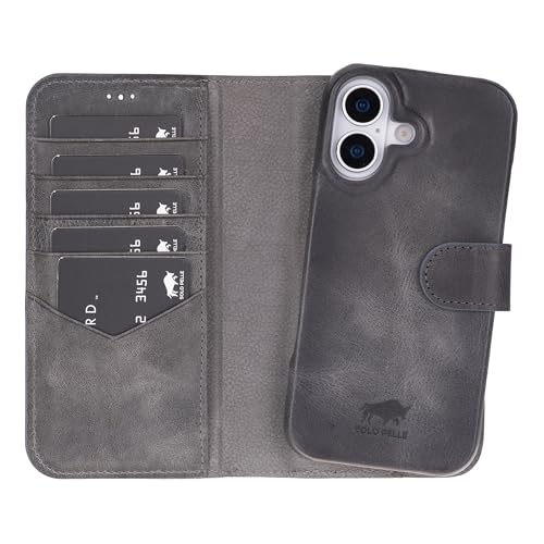 Steingrau Braun Braun Solo Pelle Lederhülle kompatibel für iPhone 17 in 6.3 Zoll abnehmbare Hülle (2in1) inkl. Kartenfächer geeignet für MagSafe Zubehör Lifestyle