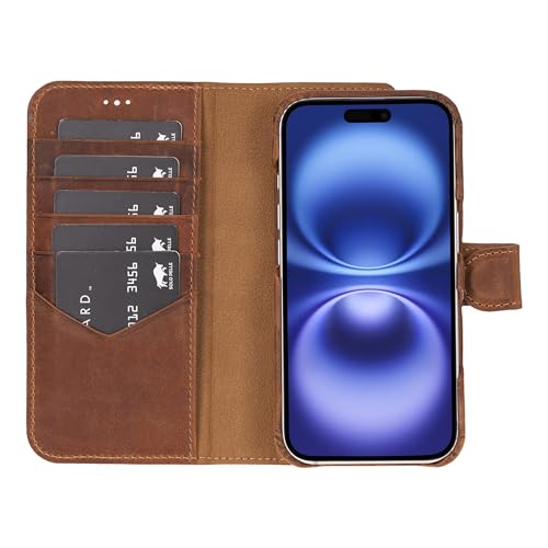 Solo Pelle Lederhülle kompatibel für iPhone 16 in 6.1 Zoll abnehmbare Hülle (2in1) inkl. Kartenfächer geeignet für MagSafe Zubehör Camel Braun